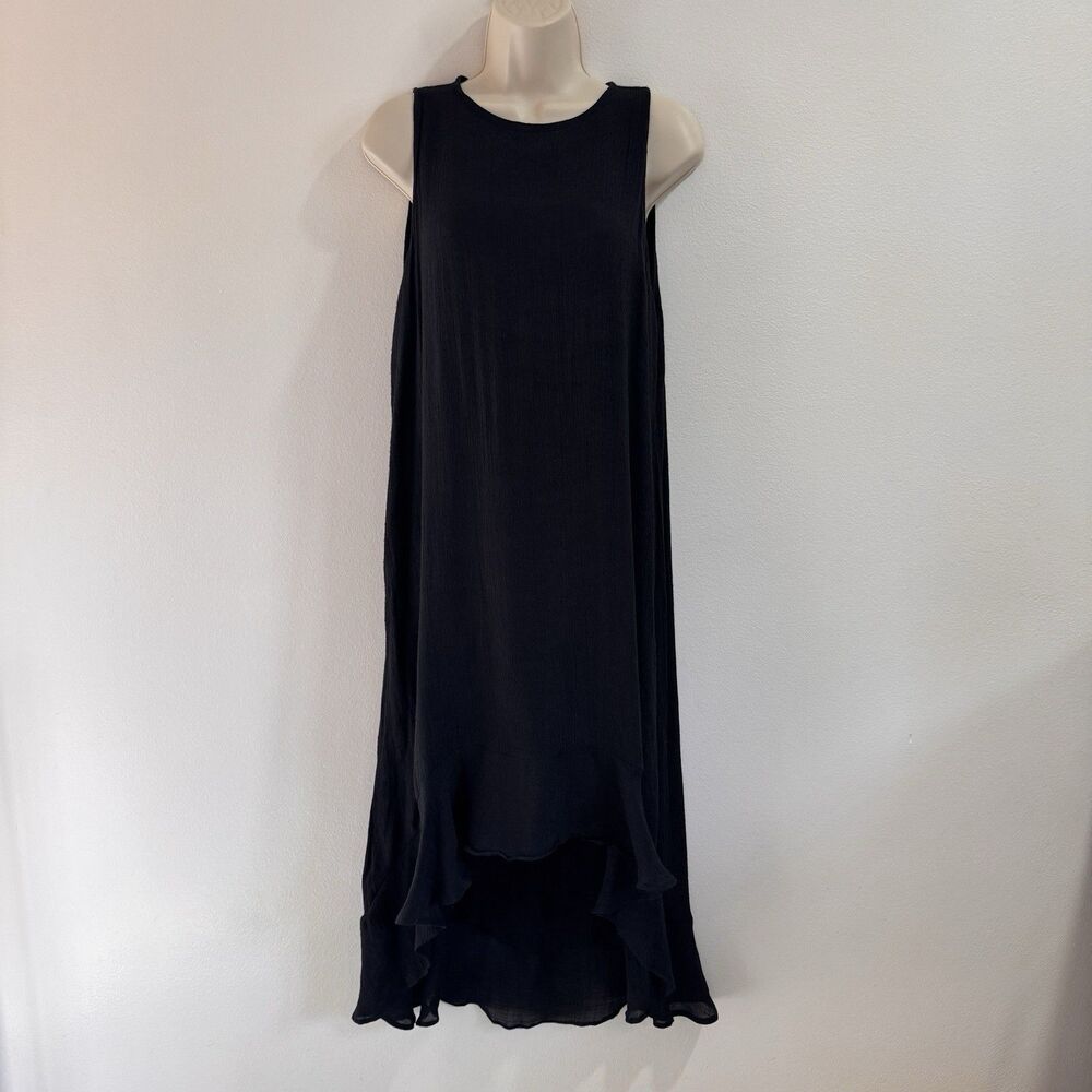 Vintage Y2K Tank Dress Gaya M Black Silk Cotton Gauze High Low Flowy Witchy Goth